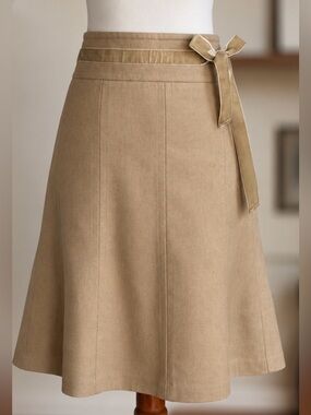 Ann Taylor LOFT Wool Blend A-Line Midi Skirt Tie Waist Size 8